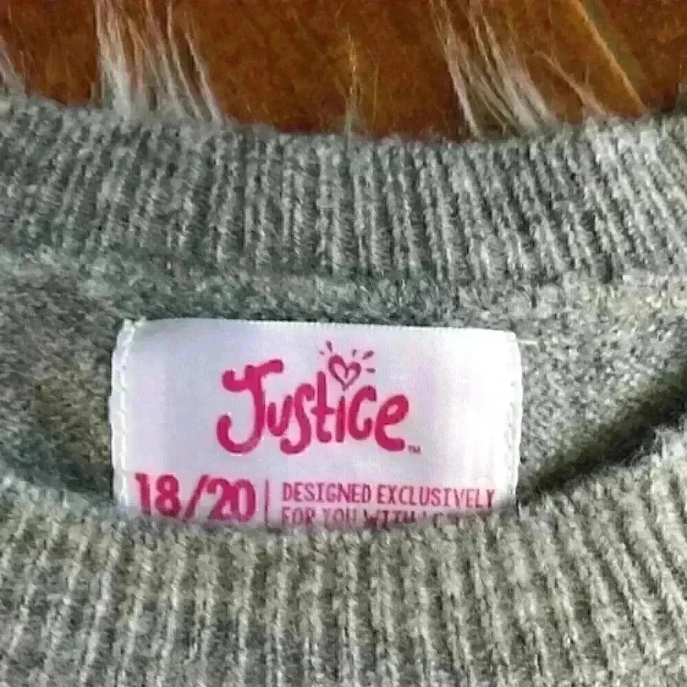 NWT Justice Gray white antler deer sweater girls size 18-20 PTP 23